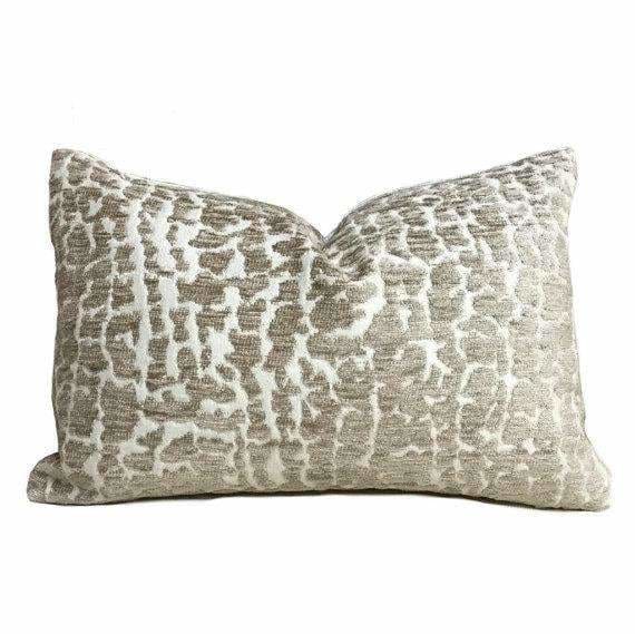 Sandy Beige Abstract Alligator Crocodile Pattern Texture Chenille Velvet Pillow Cover - Aloriam