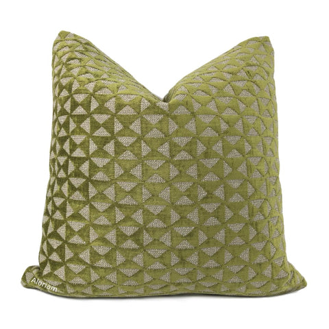 Santiago Green Beige Geometric Chenille Pillow Cover - Aloriam