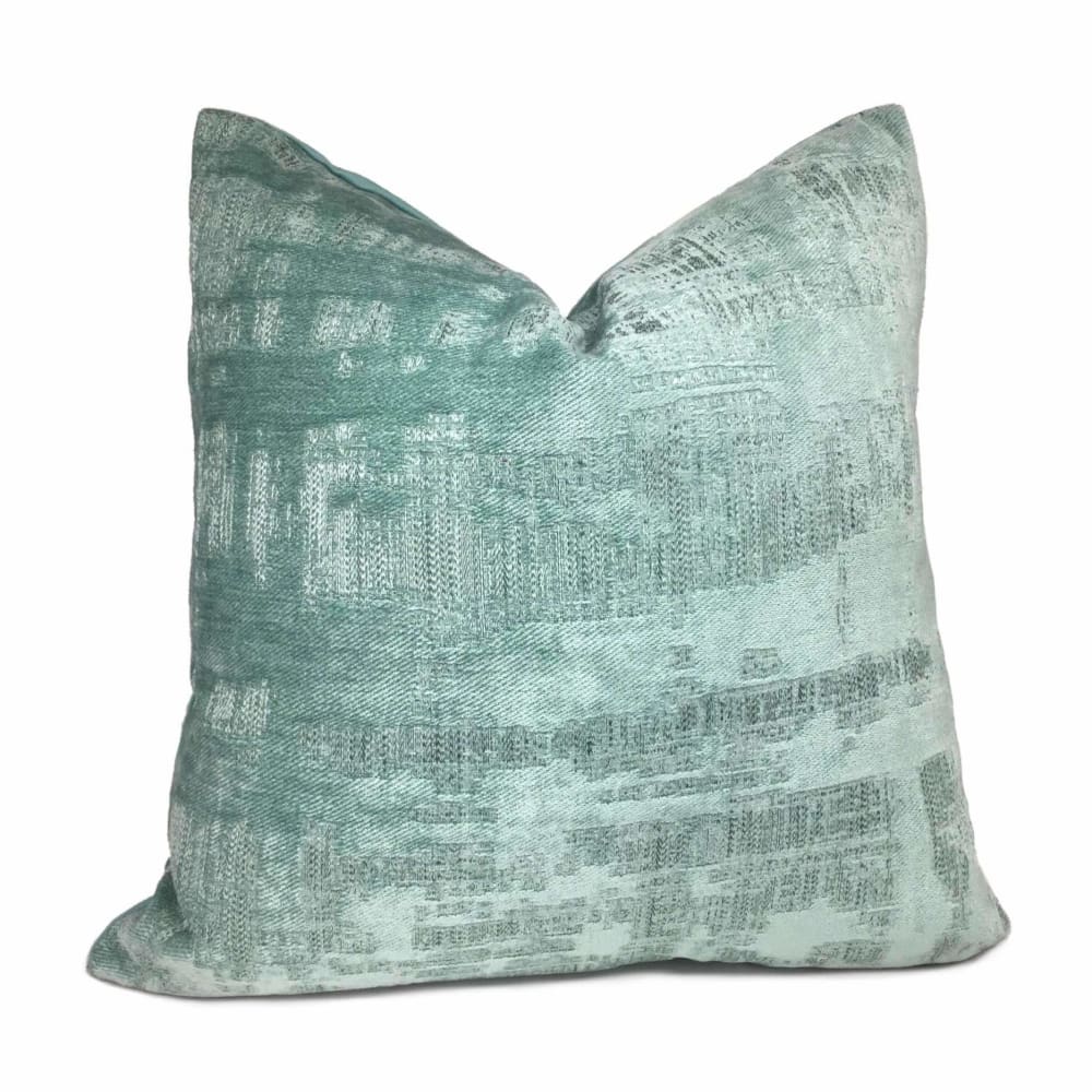 Seafoam Green Abstract Patina Chenille Texture Pillow Cover