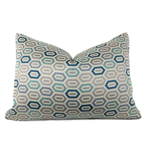 Silver Gray Blue Aqua Hexagon Geometric Pillow Cover - Aloriam