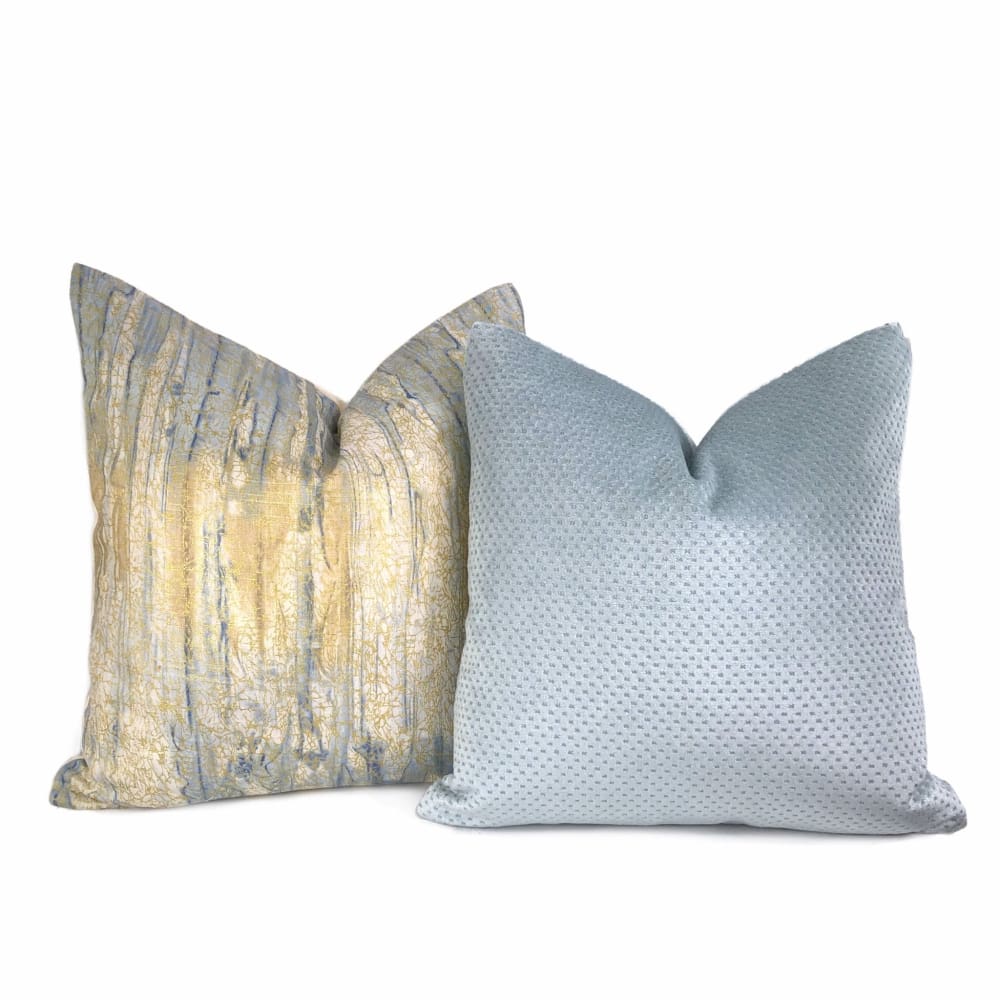 Sitka Blue Cream Gold Abstract Linen Pillow Cover – Aloriam
