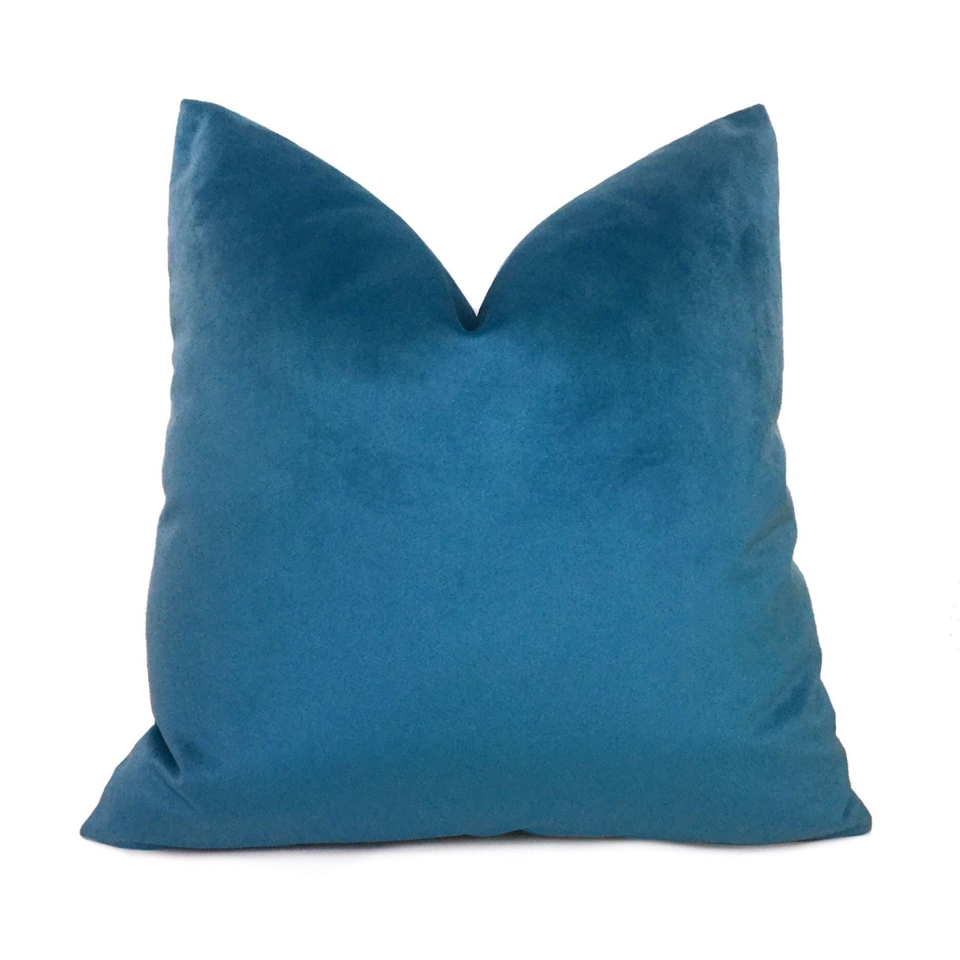 Solid Capri Blue Velvet Pillow Cover Cushion Pillow Case Euro Sham 16x16 18x18 20x20 22x22 24x24 26x26 28x28 Lumbar Pillow 12x18 12x20 12x24 14x20 16x26 by Aloriam