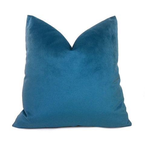 Solid Capri Blue Velvet Pillow Cover Cushion Pillow Case Euro Sham 16x16 18x18 20x20 22x22 24x24 26x26 28x28 Lumbar Pillow 12x18 12x20 12x24 14x20 16x26 by Aloriam