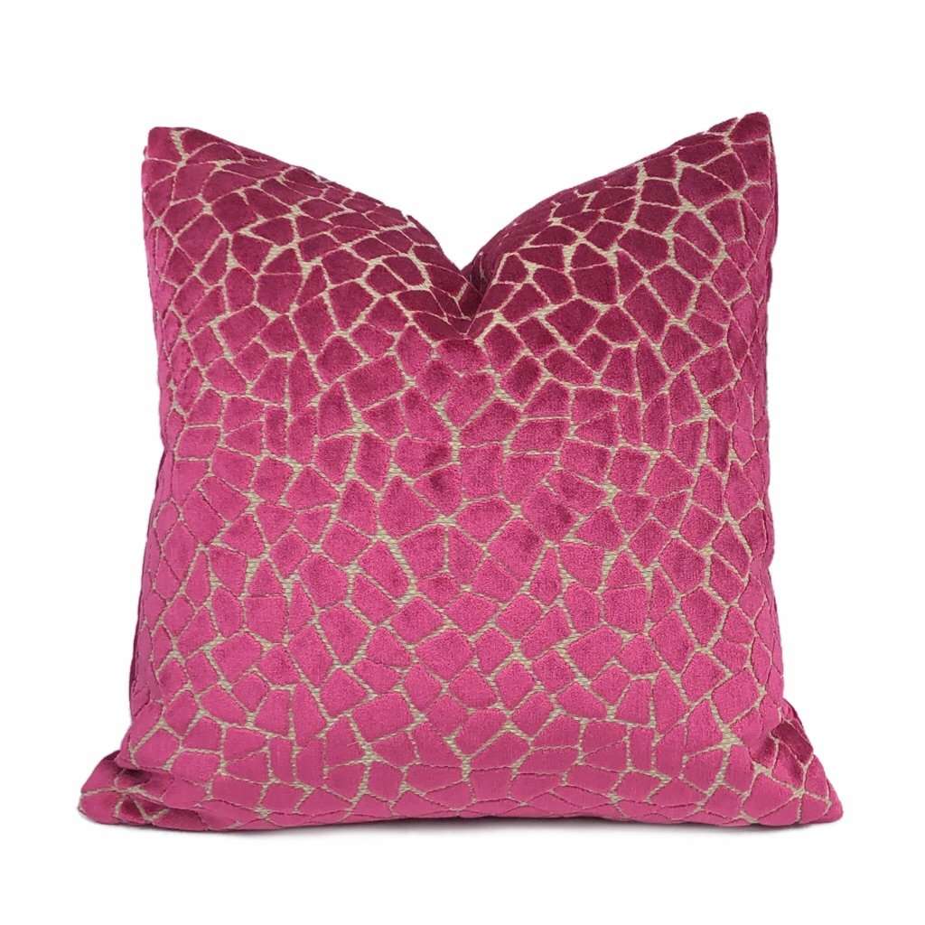 Soren Berry Fuchsia Pink Mosaic Cut Velvet Pillow Cover Cushion Pillow Case Euro Sham 16x16 18x18 20x20 22x22 24x24 26x26 28x28 Lumbar Pillow 12x18 12x20 12x24 14x20 16x26 by Aloriam
