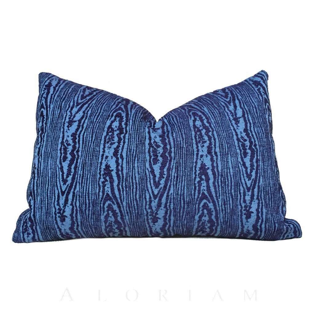 Designer Navy Blue Faux Bois Woodgrain Pattern Texture Upholstery Pillow Cover