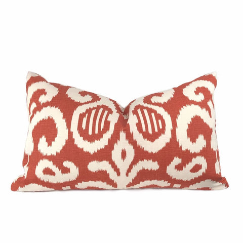 Suburban Home Rust Orange White Ikat Southwest Tribal Abstract Motif Pillow Cushion Cover - Aloriam