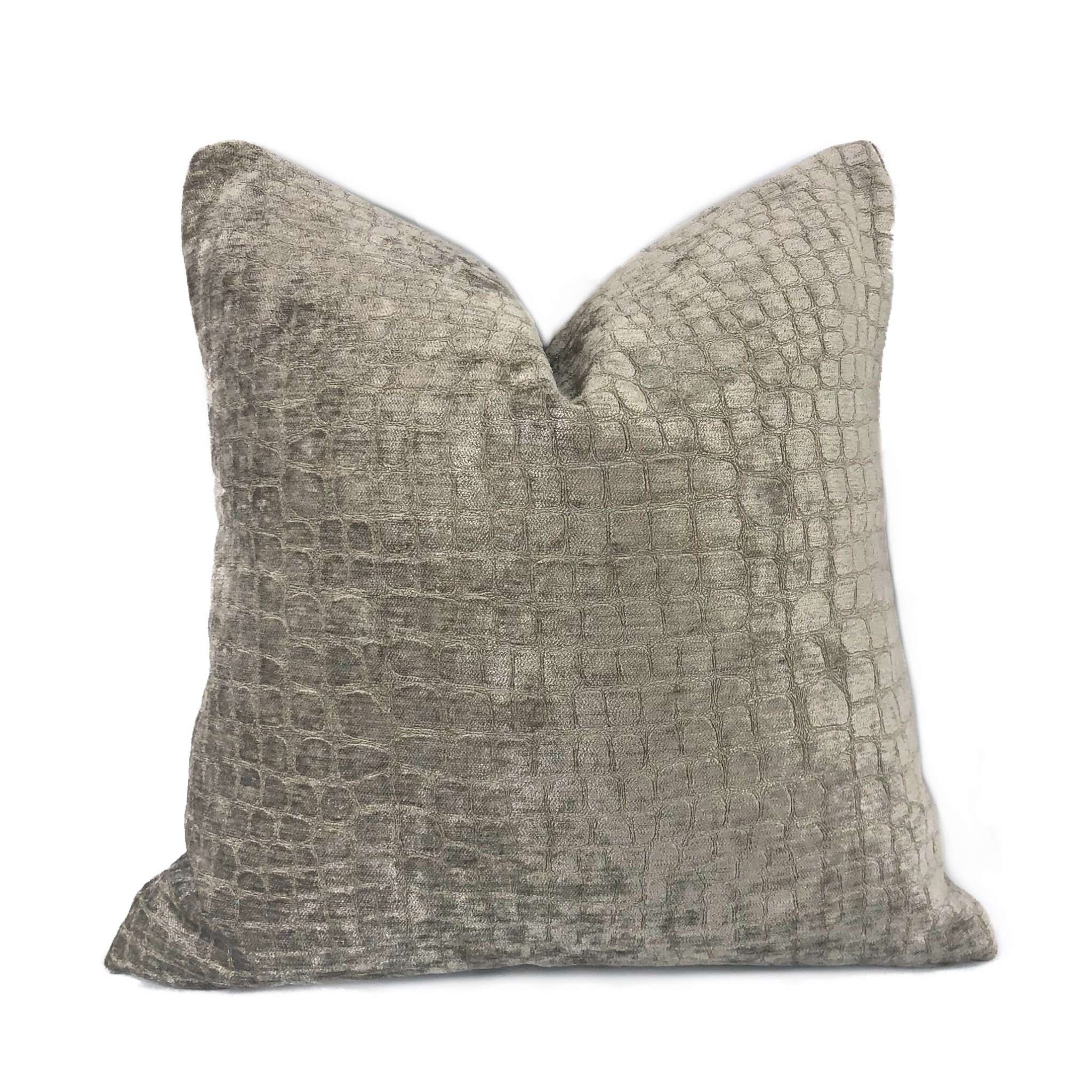 Taupe Brown Crocodile Velvet Pillow Cover