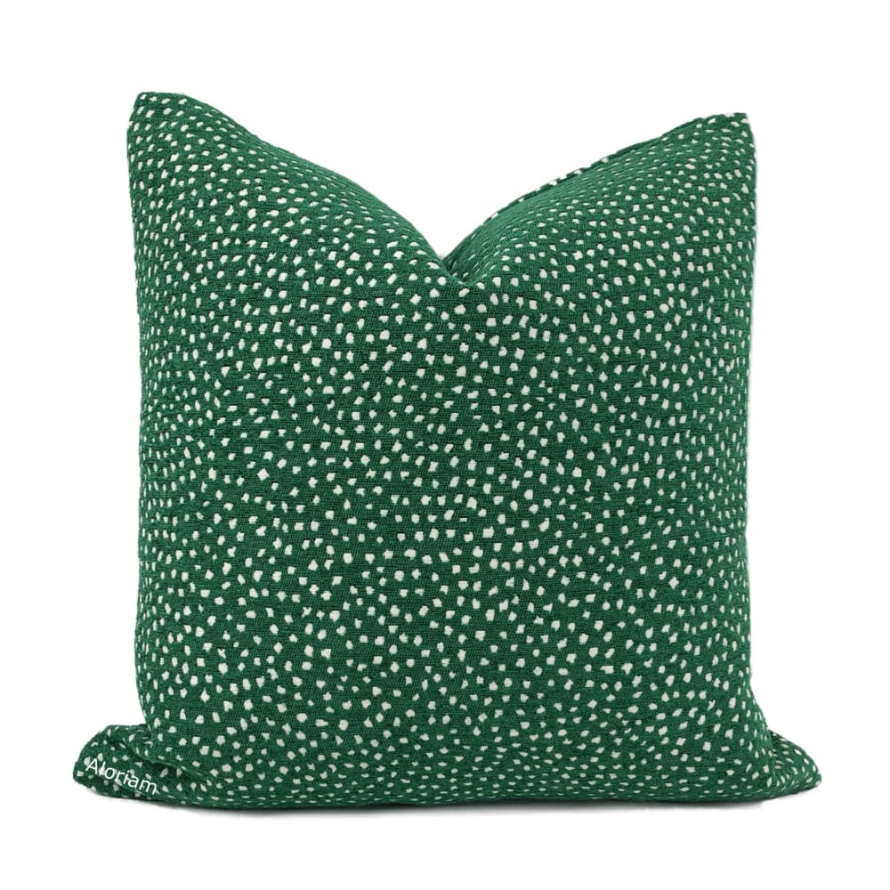 Taylor Emerald Green White Dots Chenille Pillow Cover - Aloriam