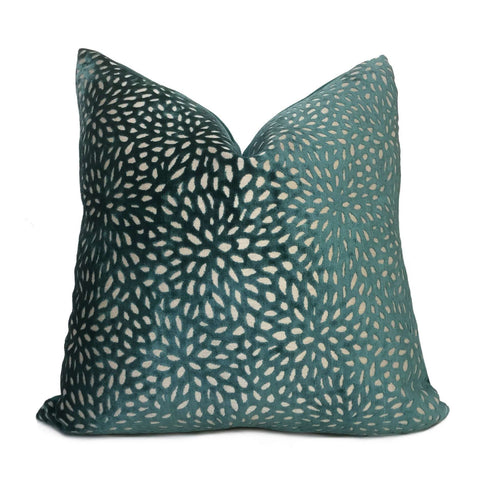 Teal Green Floral Web Velvet Pillow Cover