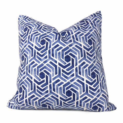 Tesseract Blue White Geometric Indoor Outdoor Pillow Cover - Aloriam