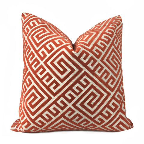 Thebes Orange Beige Greek Key Velvet Pillow Cover - Aloriam