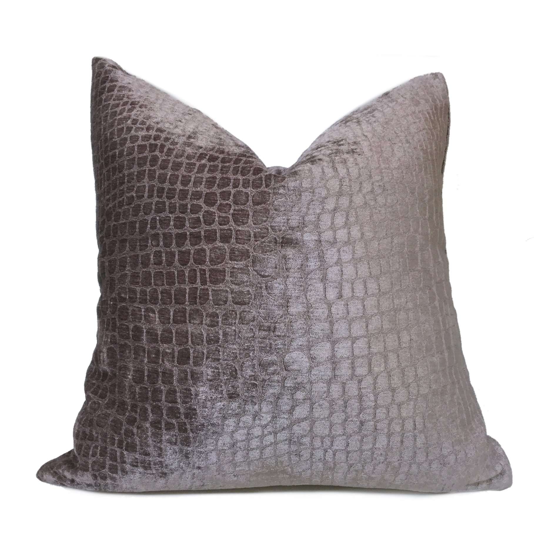 Purple Gray Crocodile Alligator Shiny Chenille Velvet Pillow Cover
