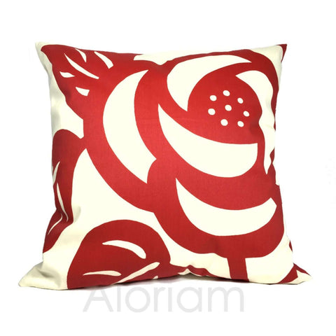 Thomas Paul Deco Rose Modern Floral Flower Print Red Cream Pillow Cushion Cover