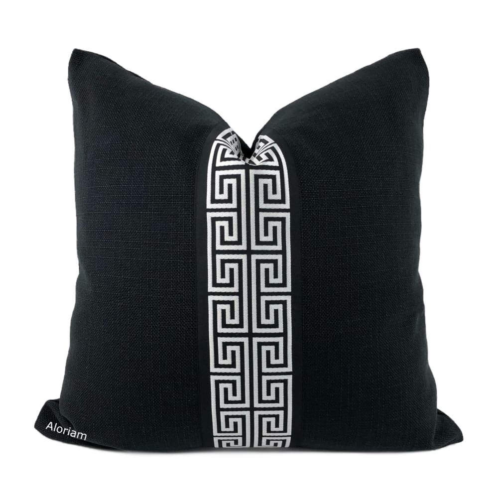 Titan Black White Greek Key Trim Pillow Cover - Aloriam