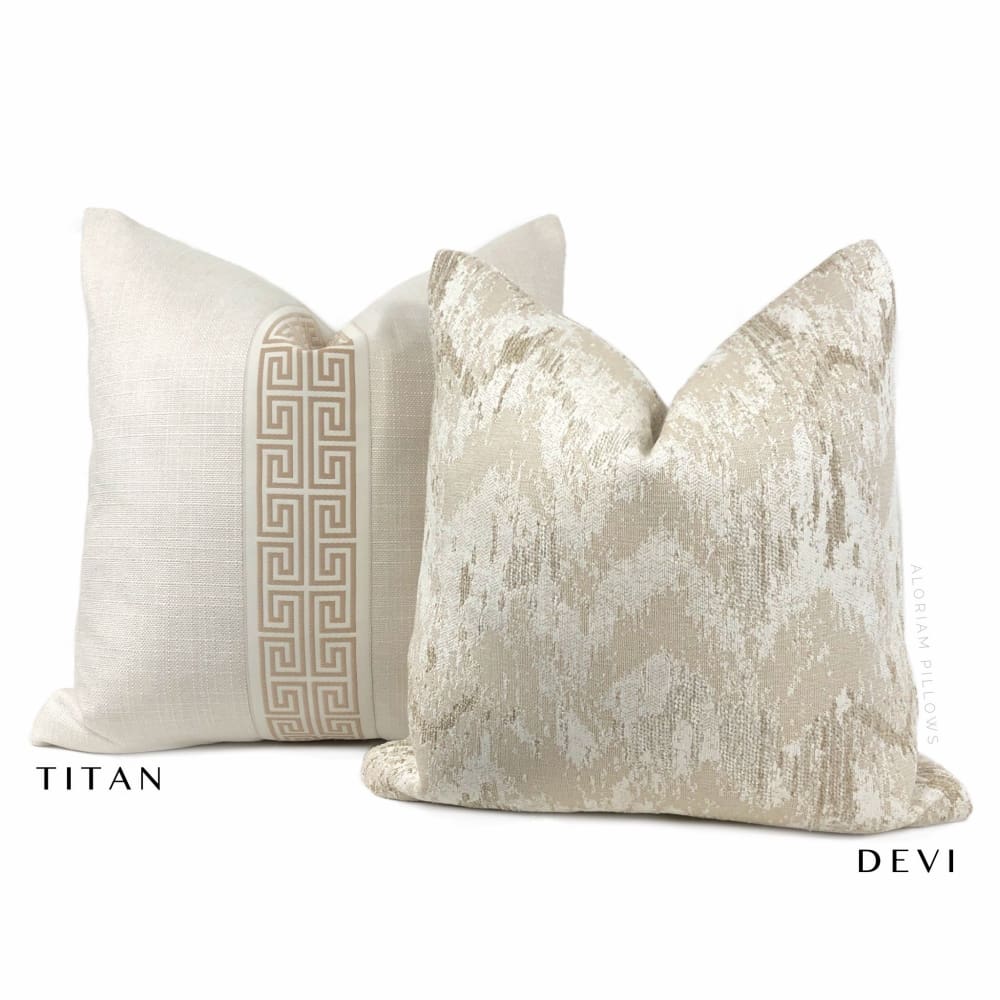 Titan Cream Tan Greek Key Trim Pillow Cover – Aloriam