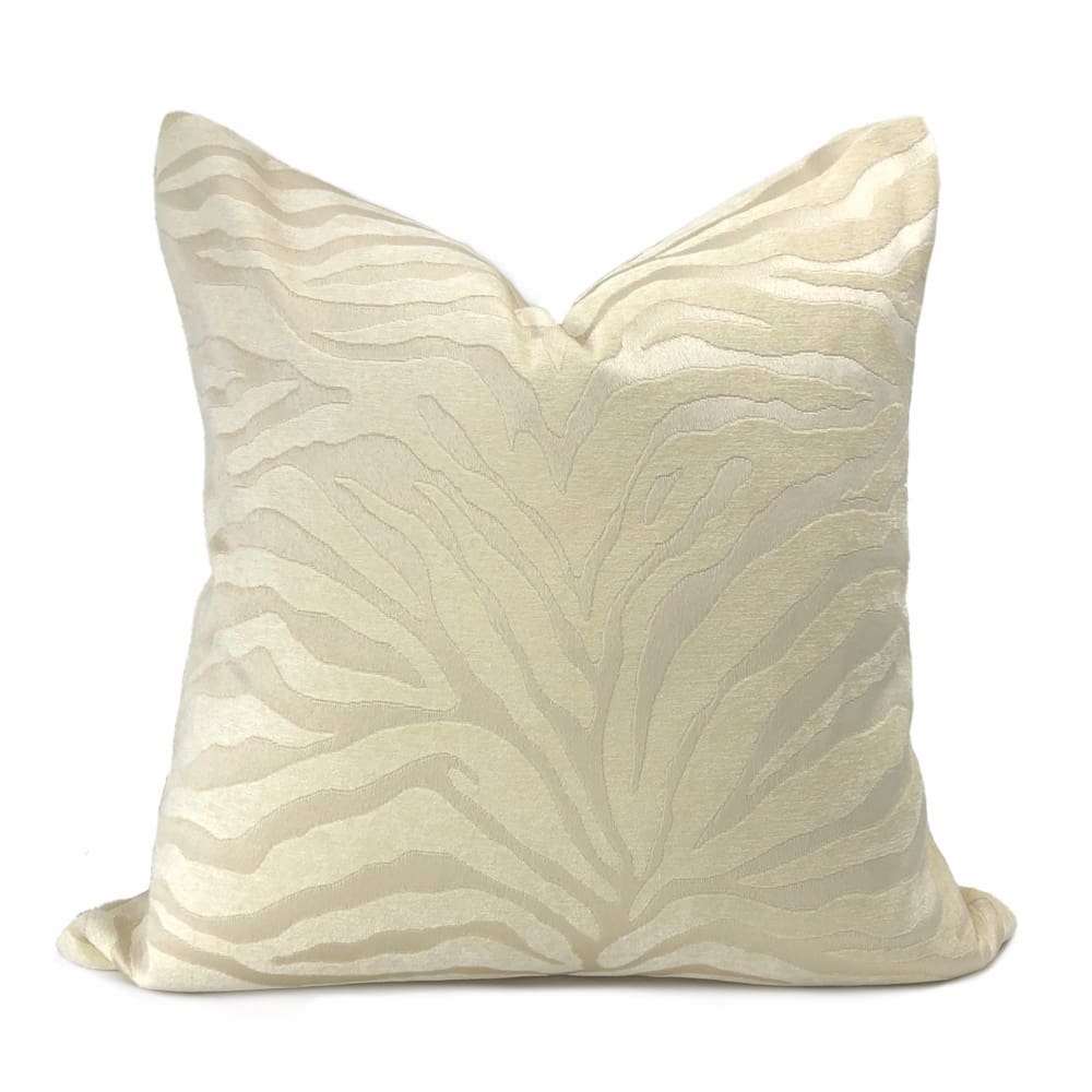 Two Tone Cream Ivory Tiger Stripe Chenille Pillow Cover - Aloriam