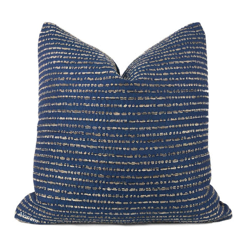 Tybee Ocean Blue Beige Brown Textured Stripes Pillow Cover - Aloriam