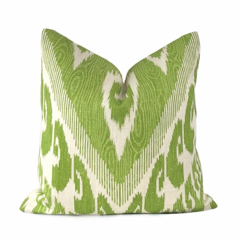 Vashti Green Cream Ikat Ethnic Linen Pillow Cover - Aloriam