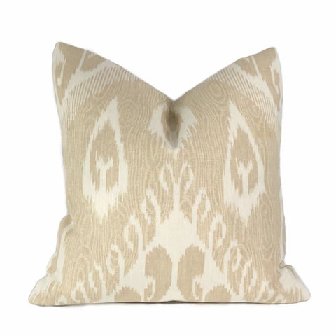 Vashti Sandstone Beige Cream Ikat Ethnic Linen Pillow Cover - Aloriam