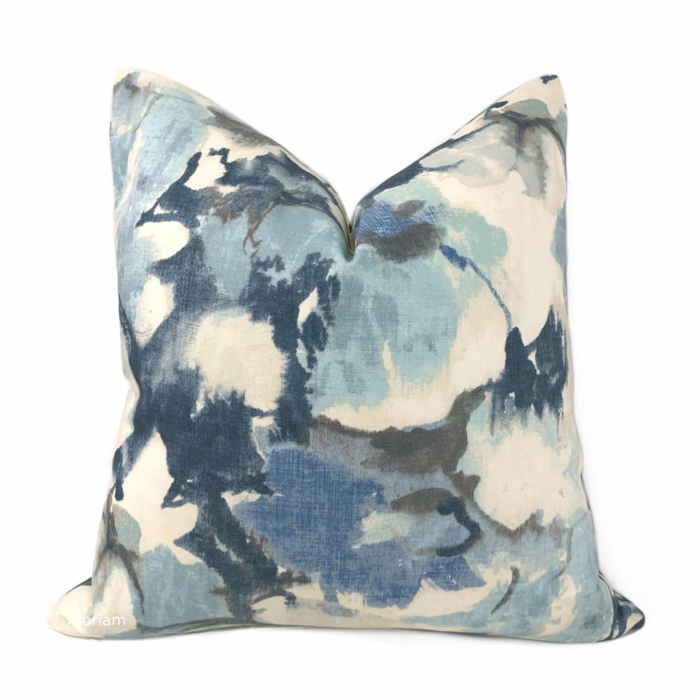 Vivian Blue Cream Modern Floral Print Pillow Cover - Aloriam
