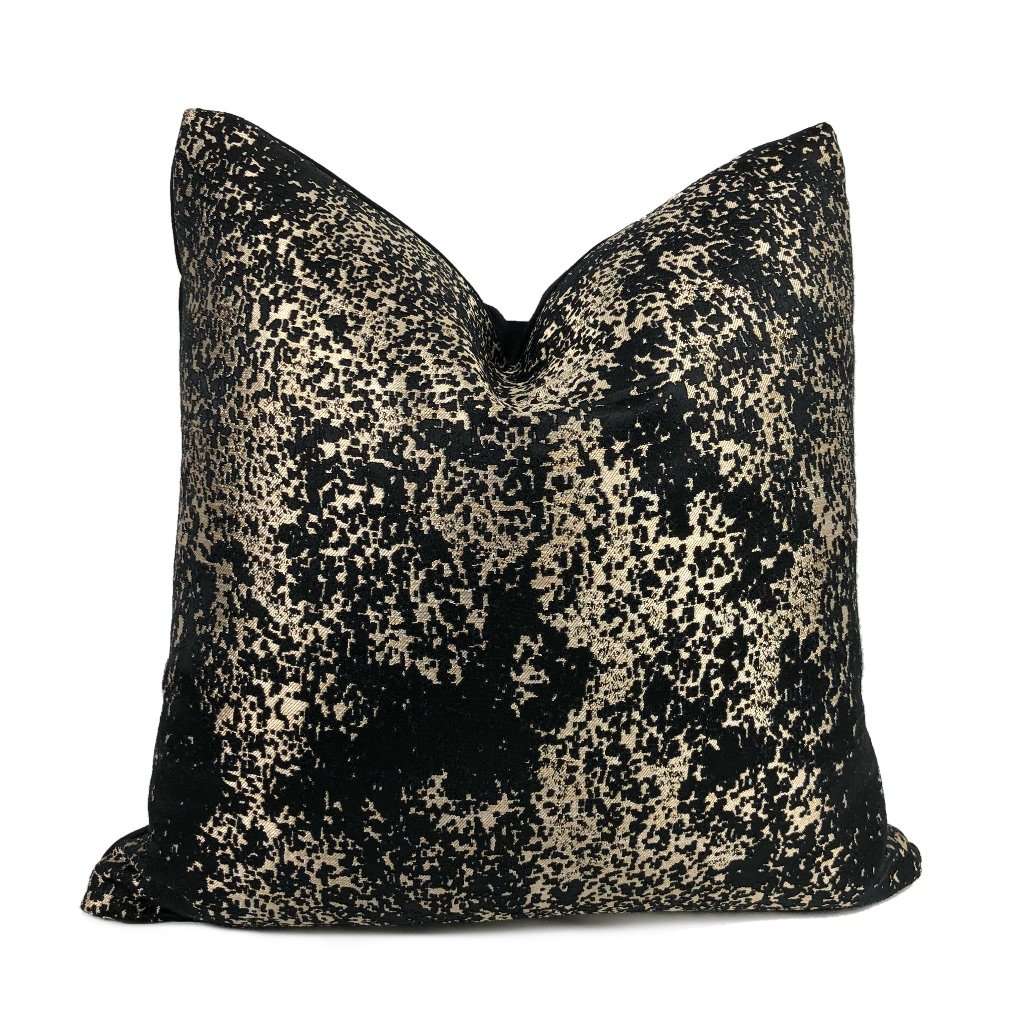 Volta Black & Gold Metallic Quartz Texture Pillow Cover Cushion Pillow Case Euro Sham 16x16 18x18 20x20 22x22 24x24 26x26 28x28 Lumbar Pillow 12x18 12x20 12x24 14x20 16x26 by Aloriam