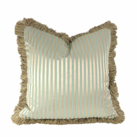 Whitfield Sage Green & Bronze Stripe Pillow Cover with Brush Fringe Trim - Aloriam