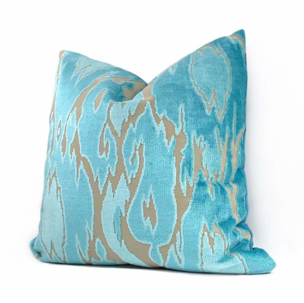 Xanadu Turquoise Blue Abstract Ikat Cut Velvet Pillow Cover – Aloriam