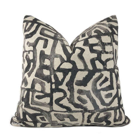 Xerxes Black Beige Abstract Tribal Print Pillow Cover - Aloriam