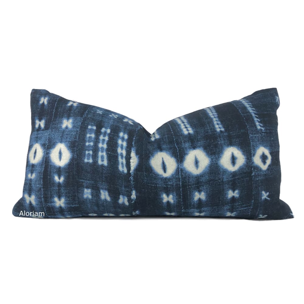 Zaza Navy Blue White African Mudcloth Style Pillow Cover - Fits 14x26 insert (13x25 cover) / Pattern on 1 side - Aloriam
