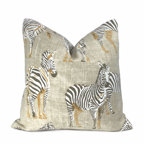 Zebra Herd Beige Animal Safari Print Pillow Cover - Aloriam