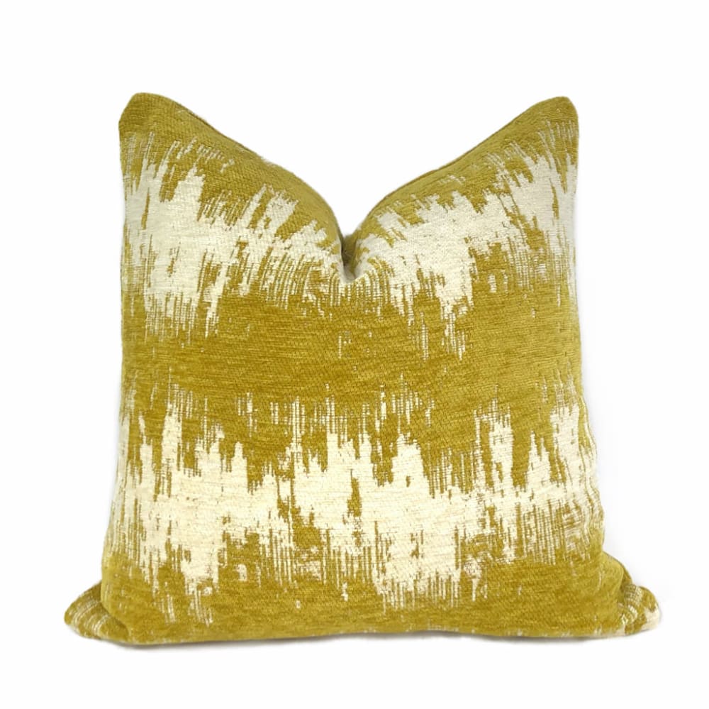 Ziggy Mustard Cream Jagged Stripes Chenille Pillow Cover