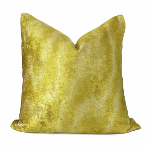 Zinc Textile Jacopo Chartreuse Tonal Moire Velvet Pillow Cover - Aloriam